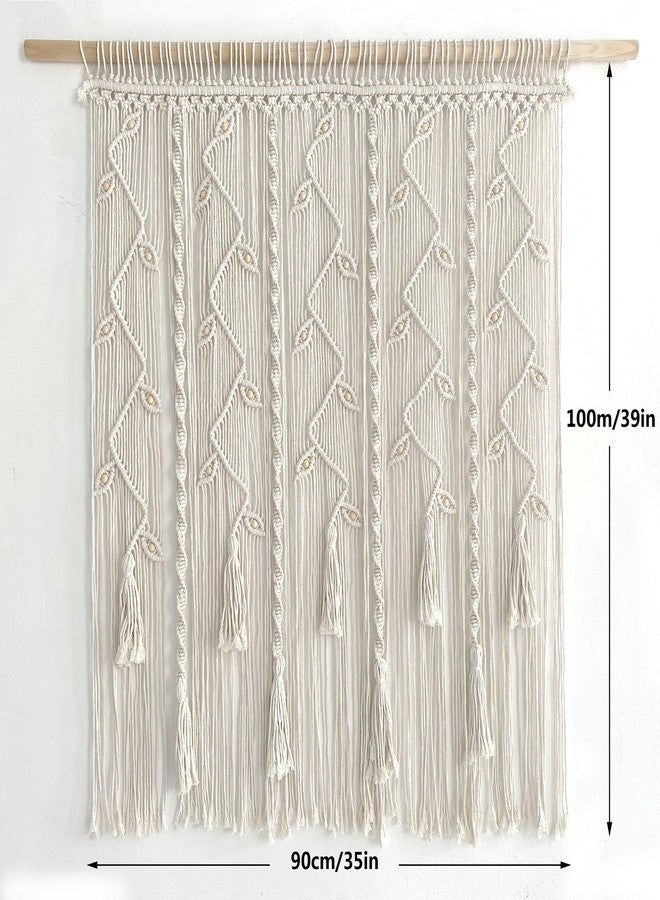 Winterdemoon Boho Curtain Macrame Curtains for Windows Woven Room Divider Living Room Wall Hanging Doorways Curtains 39" L x 35" W (Beige) - Image 5
